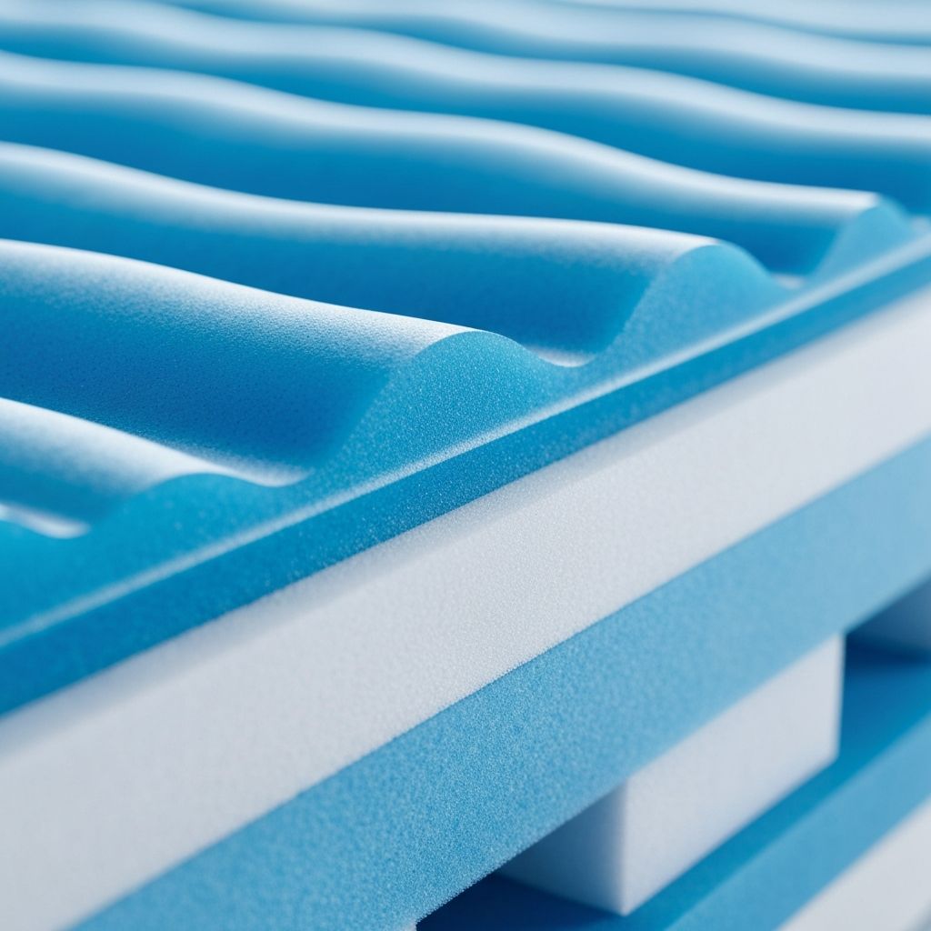 TEMPUR-Breeze cooling technology showing phase-change material and breathable foam layers