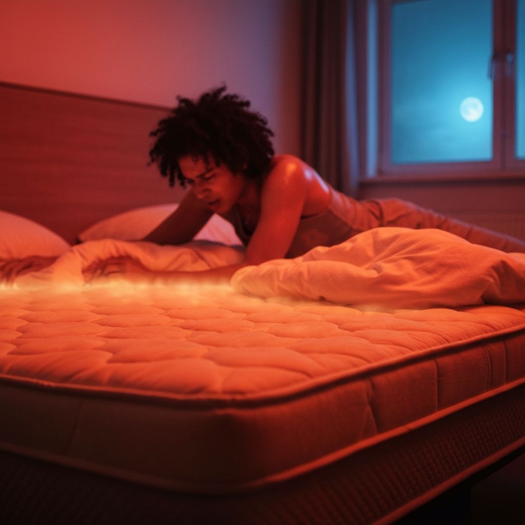 Person sleeping hot and uncomfortable on a standard foam mattress
